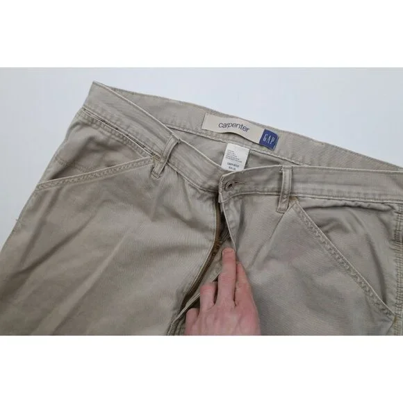 Vintage Y2K Gap Mens 38x30 Faded Carpenter Wide Leg Pants Beige Cotton Workwear